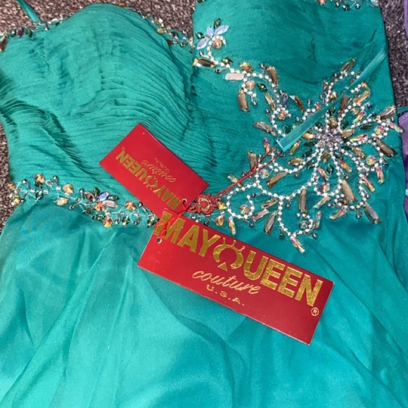 Sage Chiffon Strapless Gown & Shawl - Picture 4 of 4